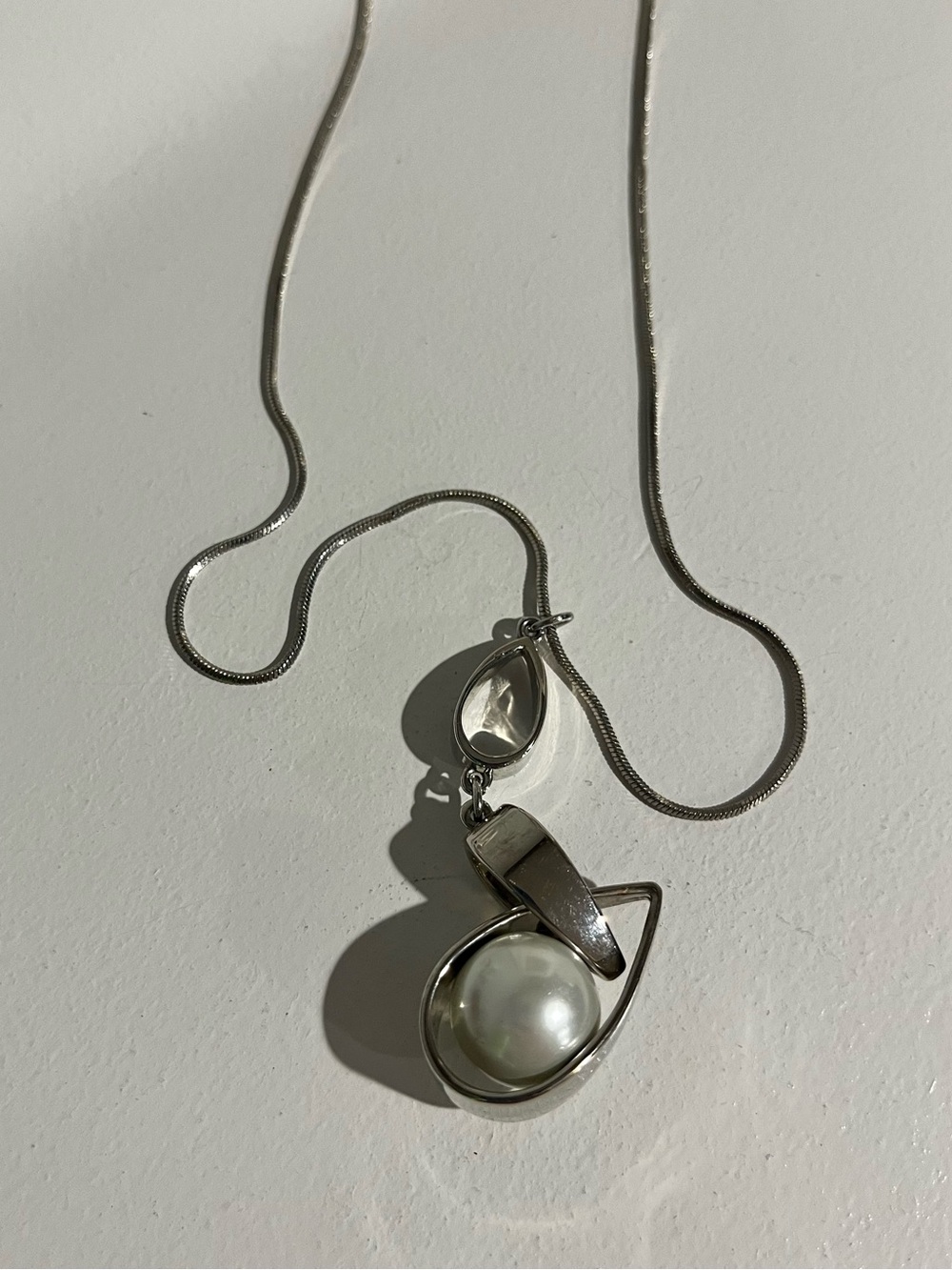 Silver Pearl Drop Pendant Necklace - White
